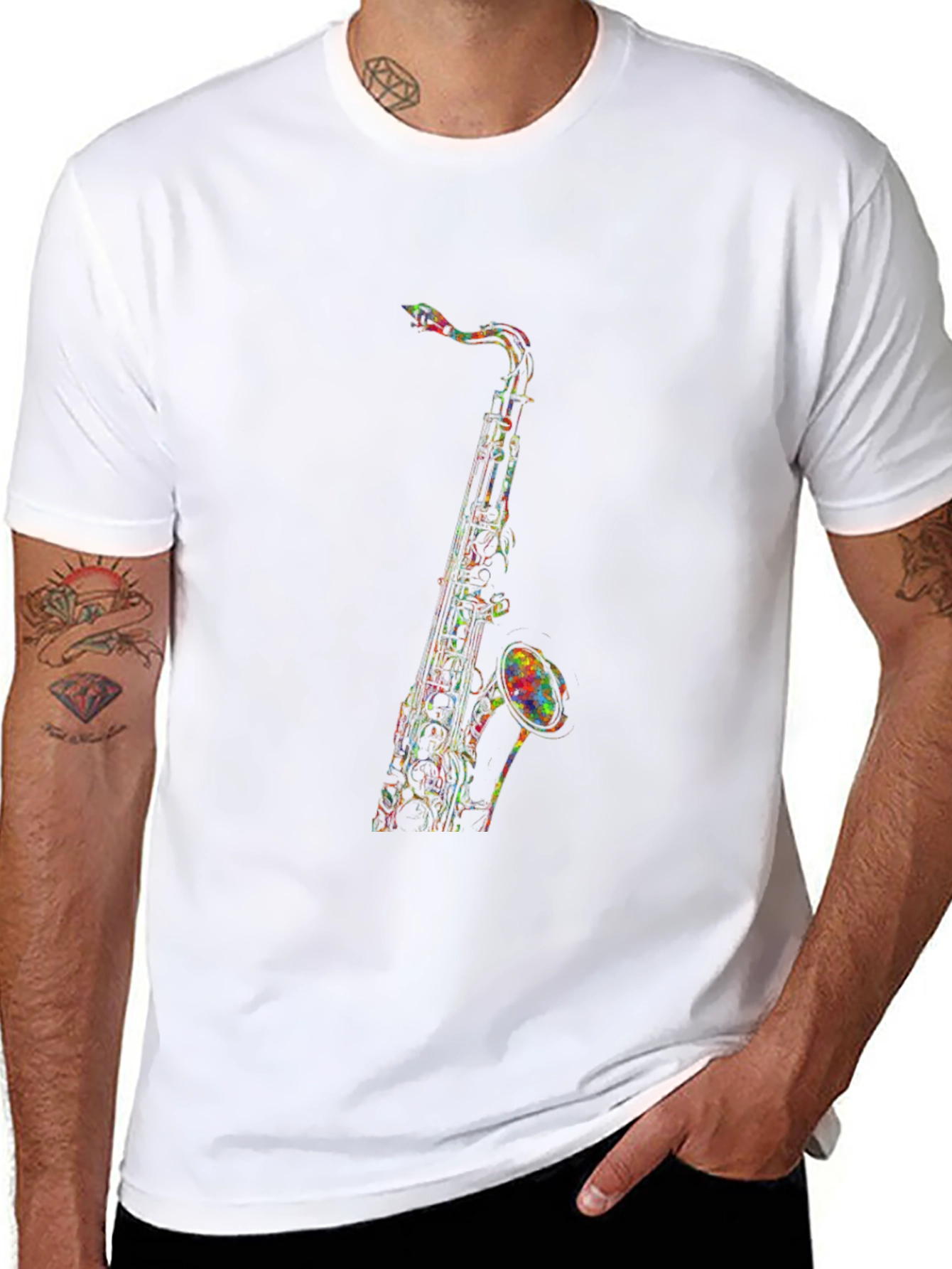 Saxophone Graphic Tee - Mens Black T-Shirt