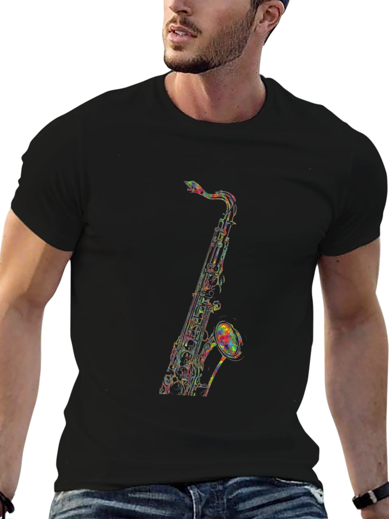 Saxophone Graphic Tee - Mens Black T-Shirt