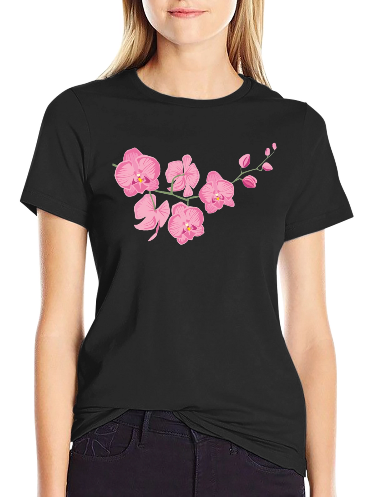 Pink Orchid Black T-Shirt