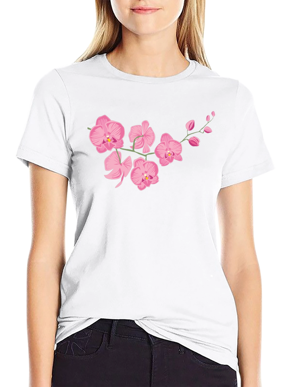 Pink Orchid Black T-Shirt