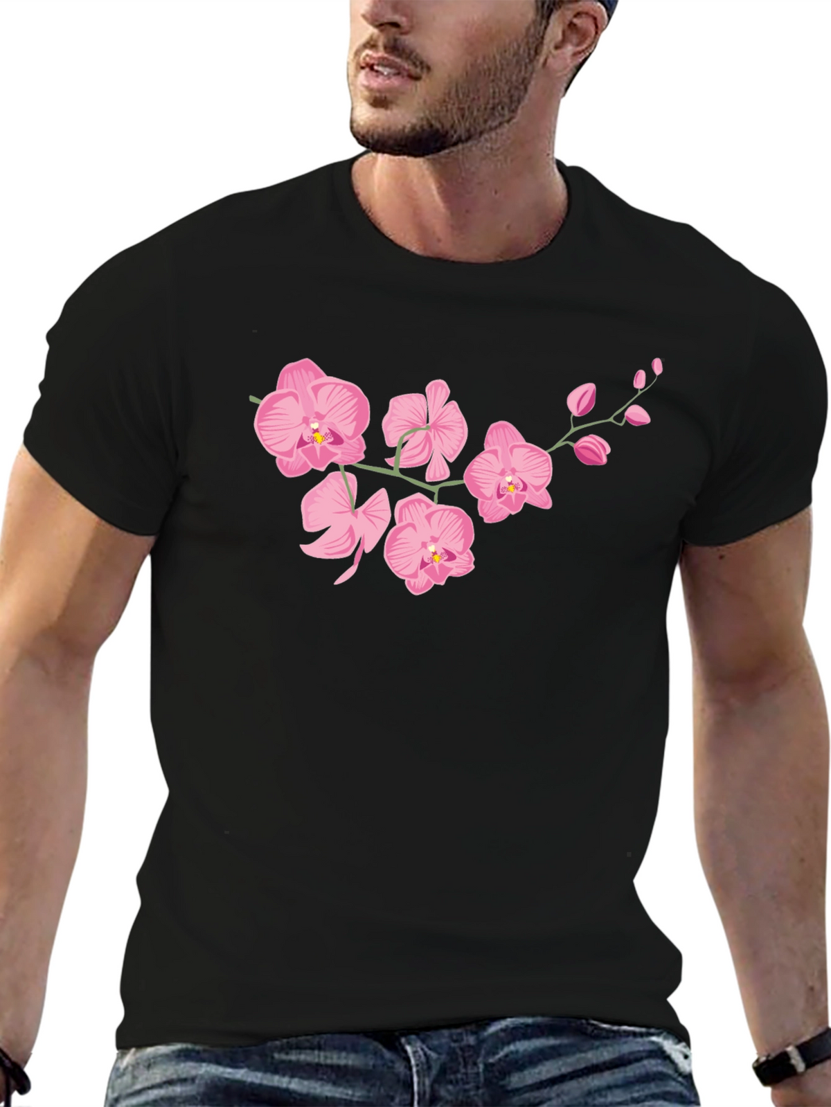 Pink Orchid Black T-Shirt
