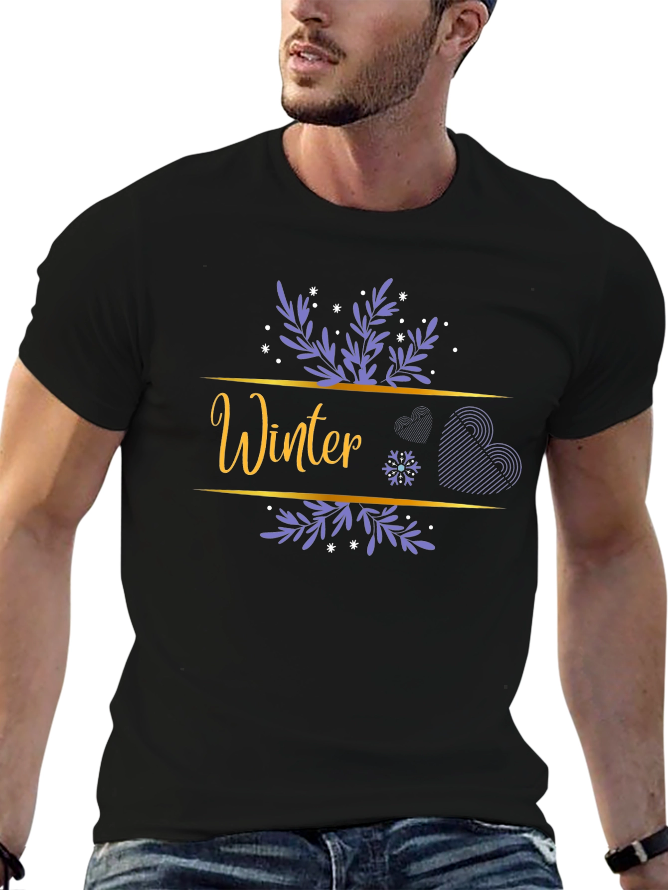 Winter Themed Black Graphic T-Shirt