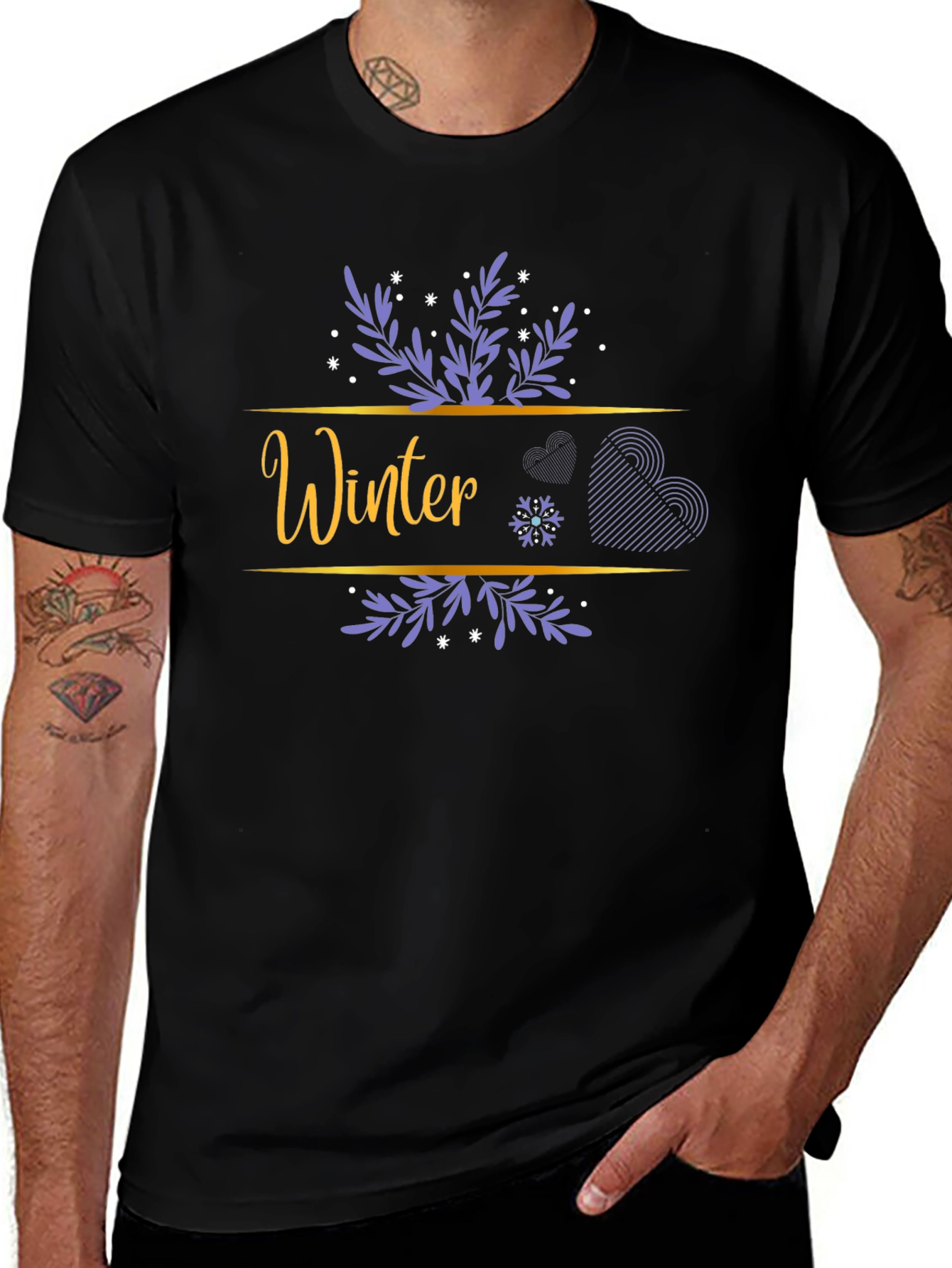 Winter Themed Black Graphic T-Shirt