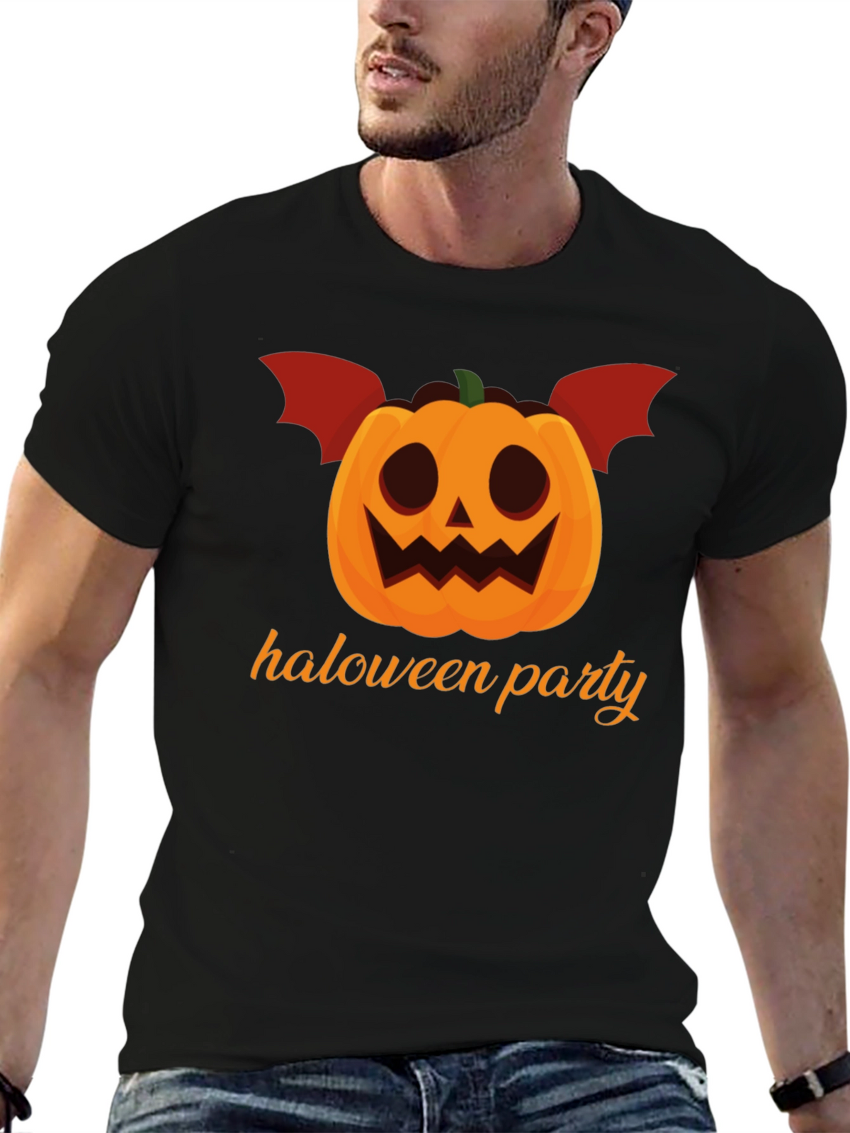 Halloween Party Pumpkin Bat Graphic Tee
