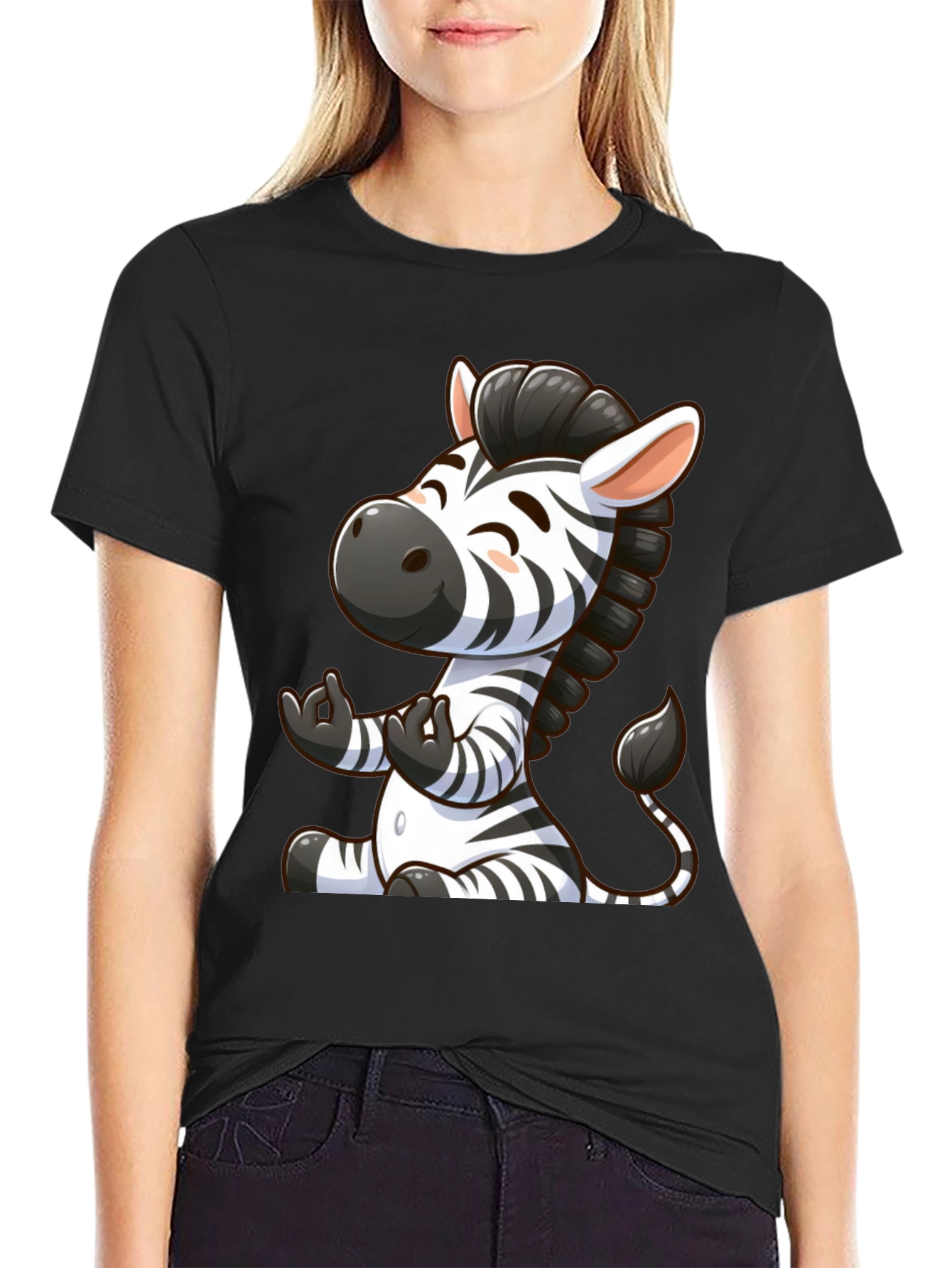 Cute Zebra Graphic T-Shirt - Black