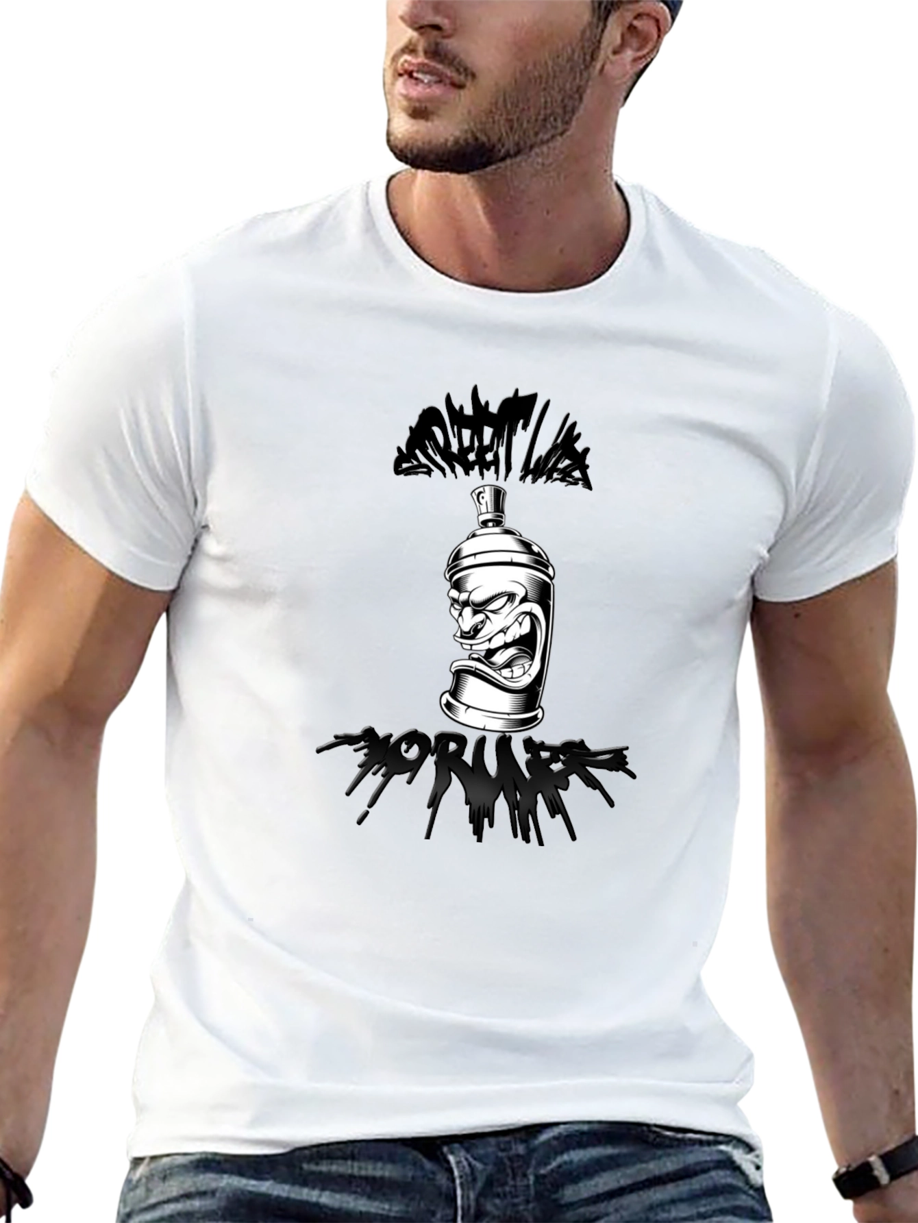 Street Life Graffiti Spray Can T-Shirt - Black