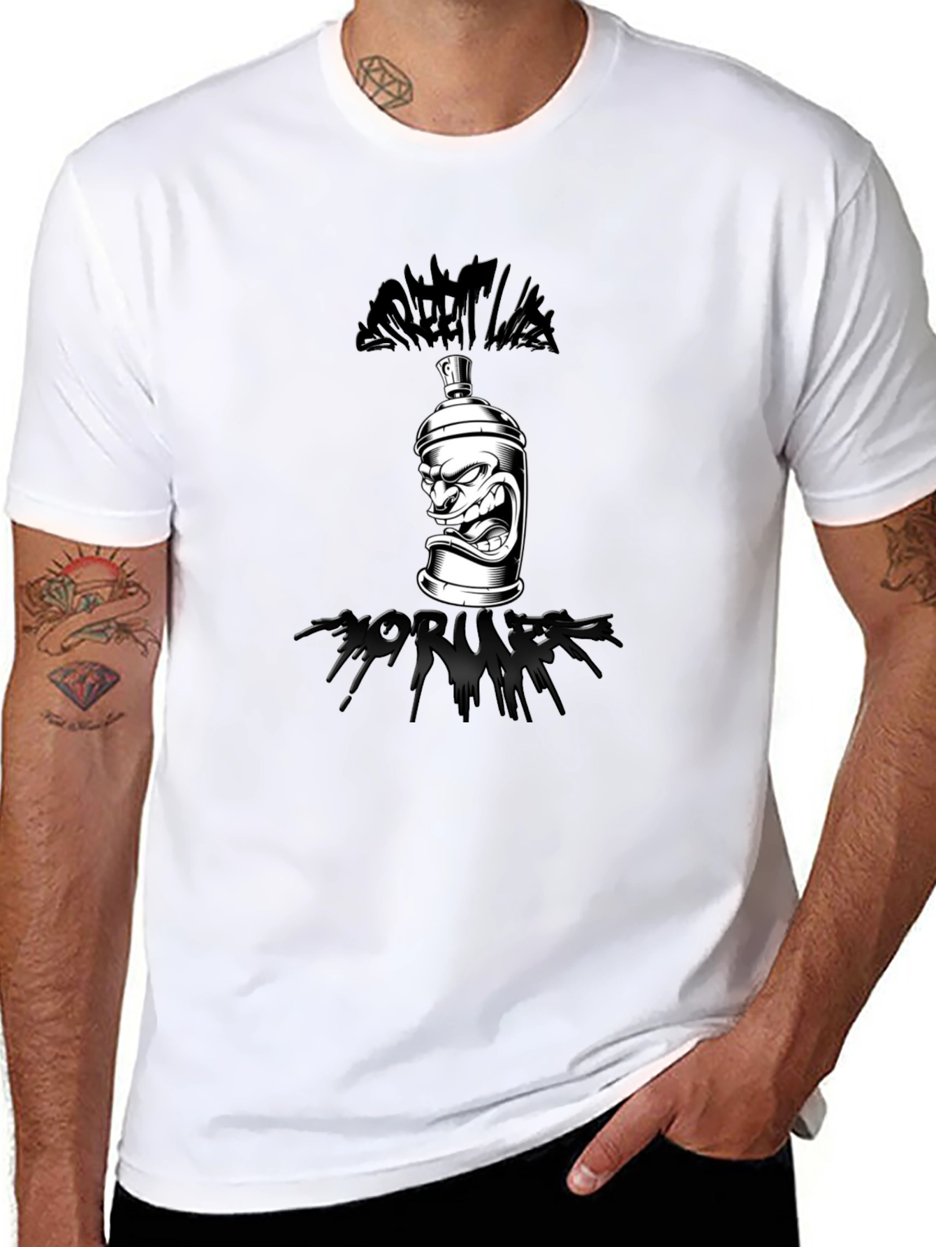 Street Life Graffiti Spray Can T-Shirt - Black