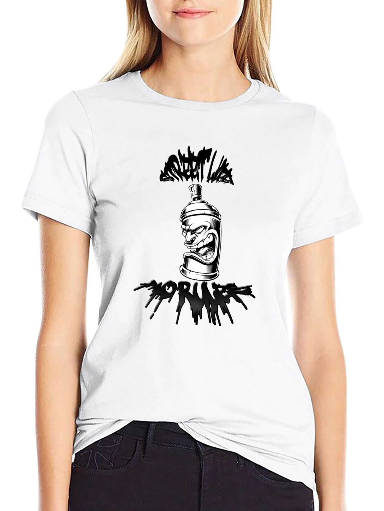 Street Life Graffiti Spray Can T-Shirt - Black