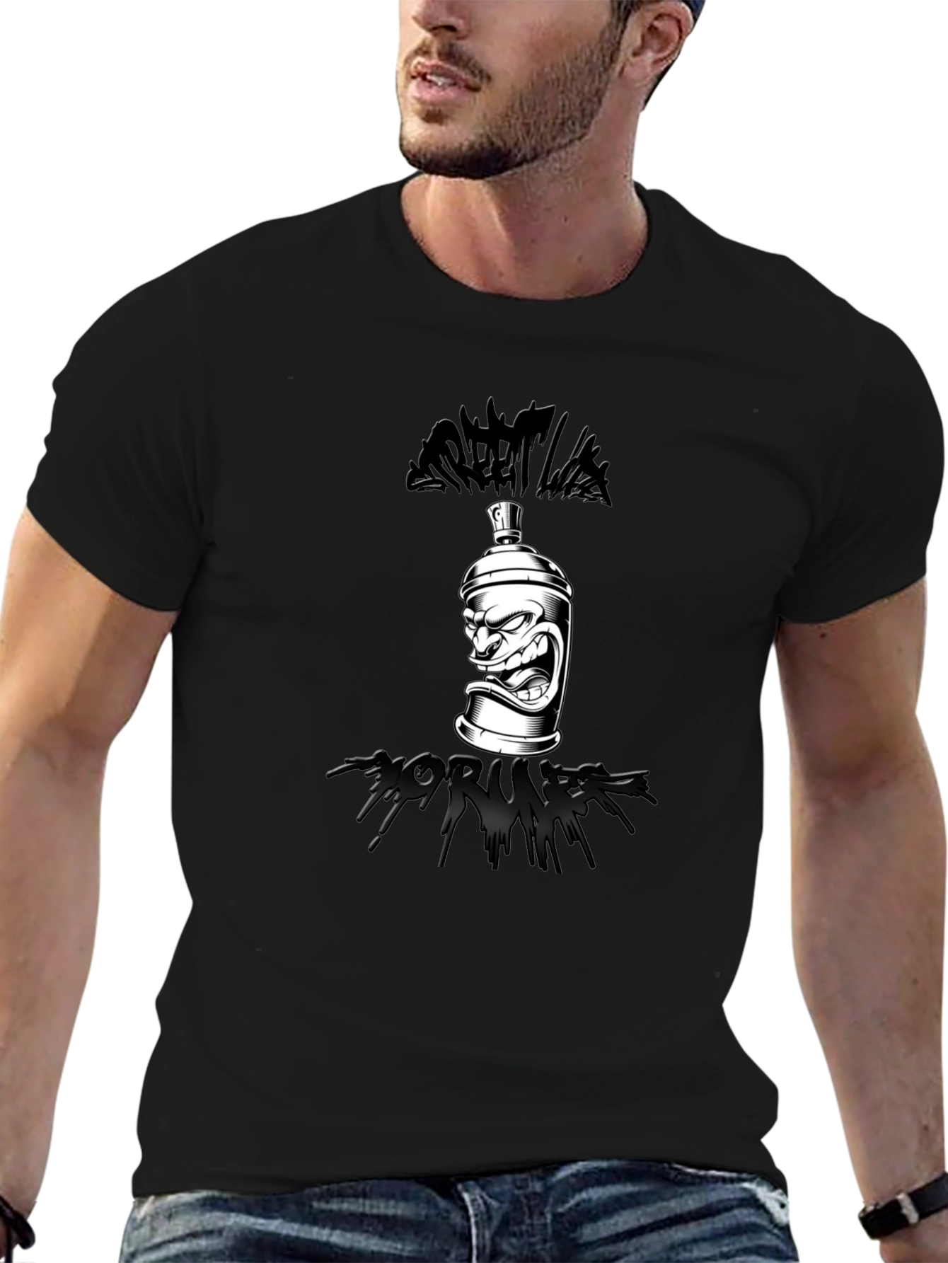 Street Life Graffiti Spray Can T-Shirt - Black
