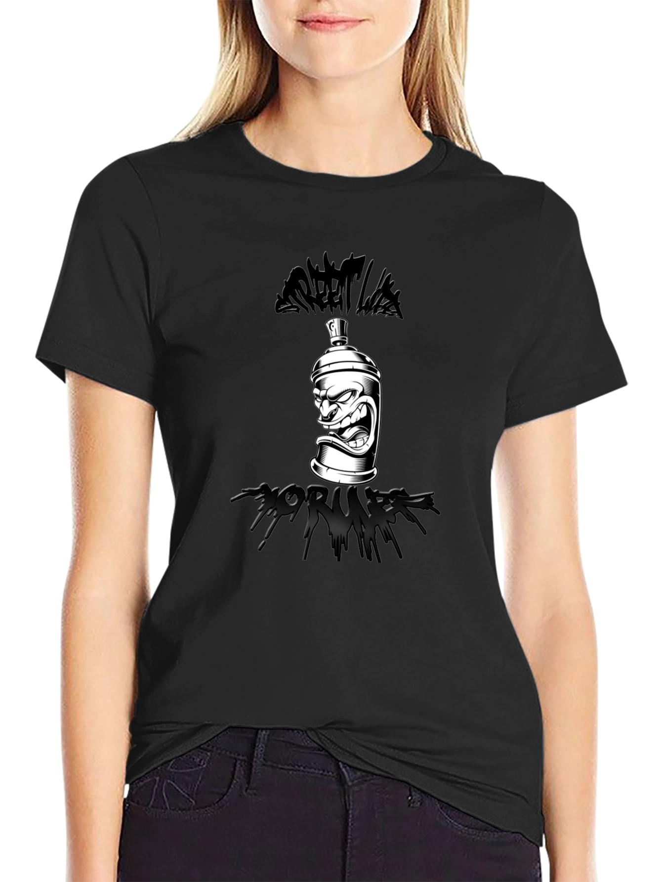 Street Life Graffiti Spray Can T-Shirt - Black