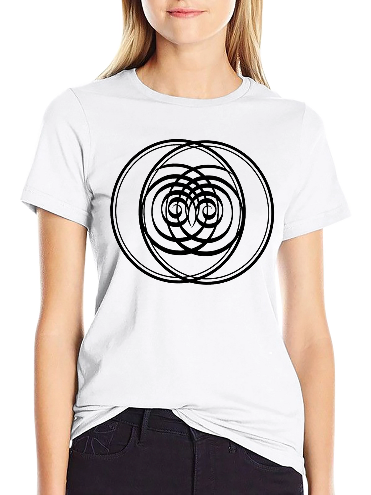 Geometric Circle Design Black T-Shirt