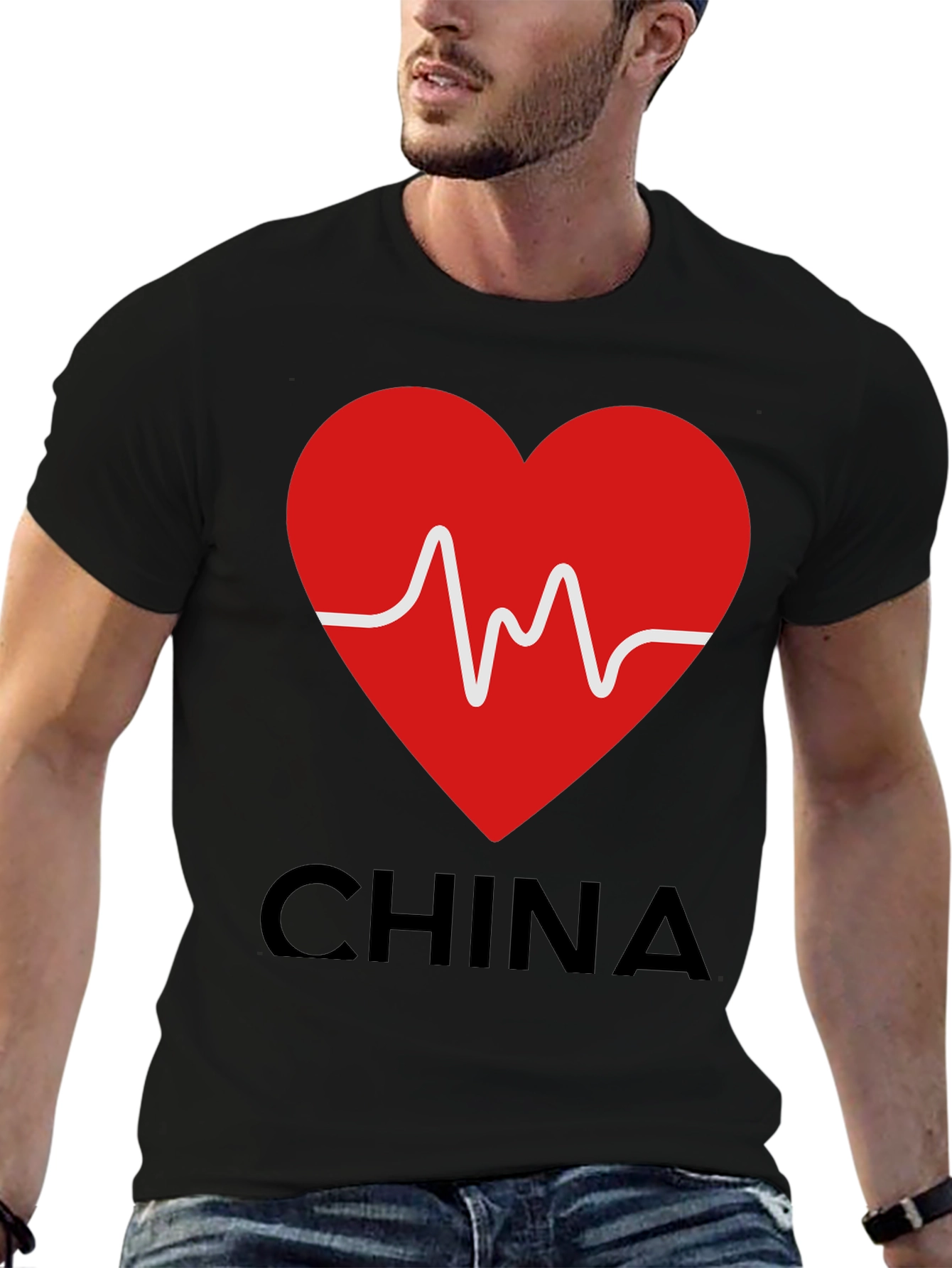 I Heart China Graphic Tee - Black Cotton
