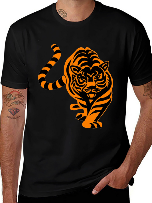 Black T-Shirt with Tiger Graphic Print