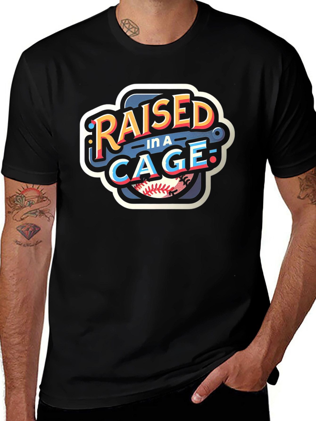 Raised in a Cage Baseball T-Shirt