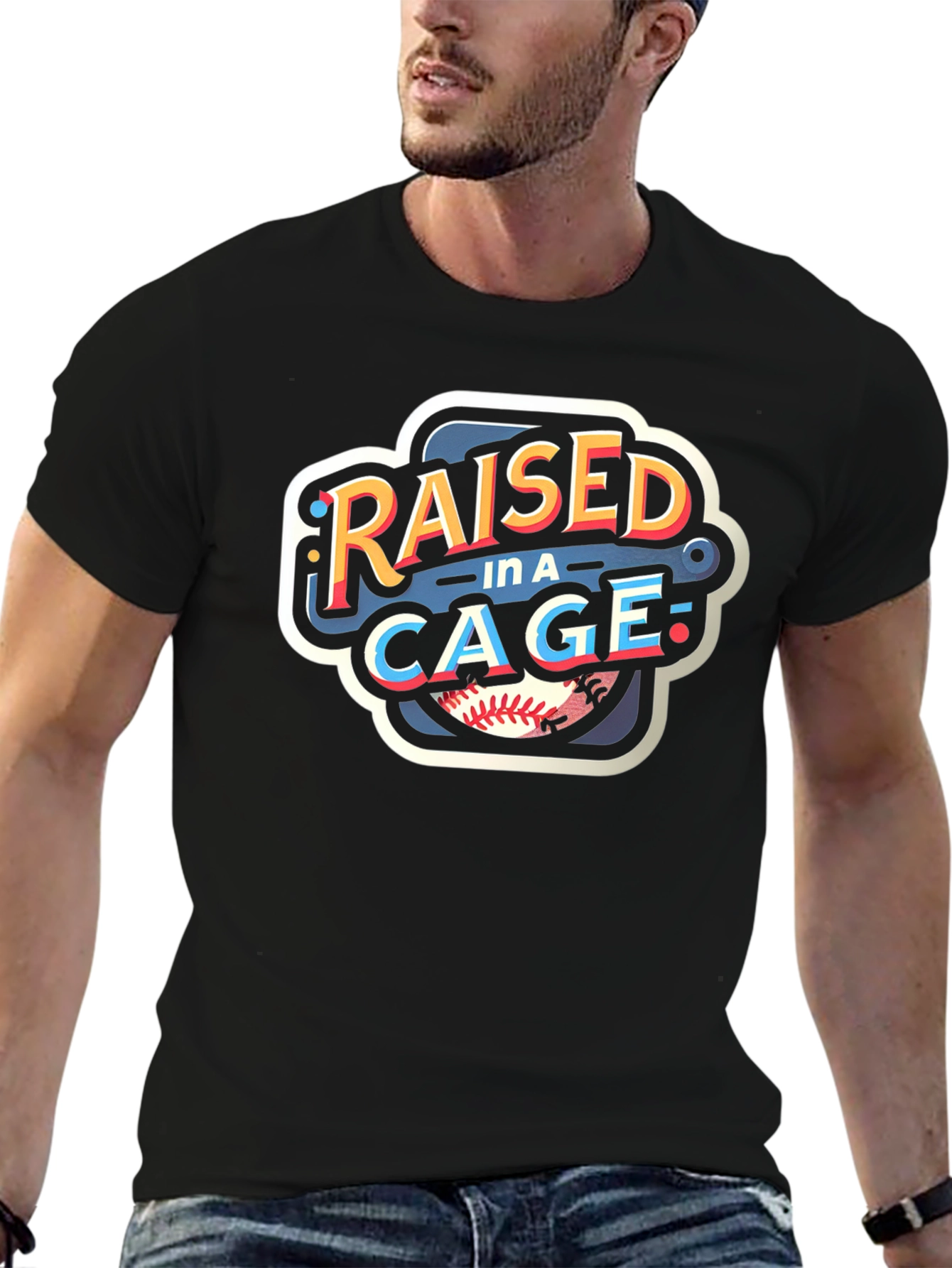 Raised in a Cage Baseball T-Shirt