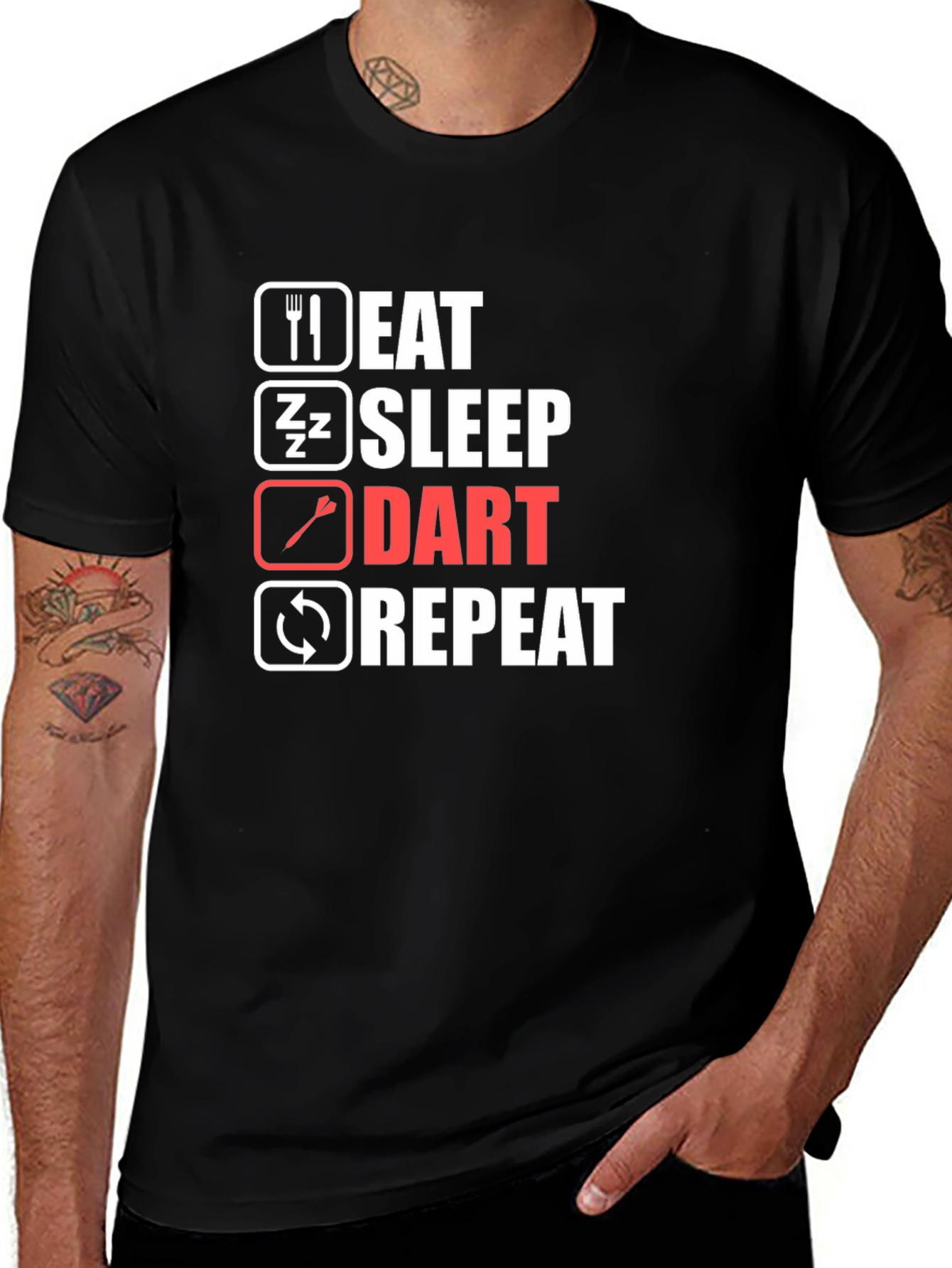 Eat Sleep Dart Repeat Black T-Shirt