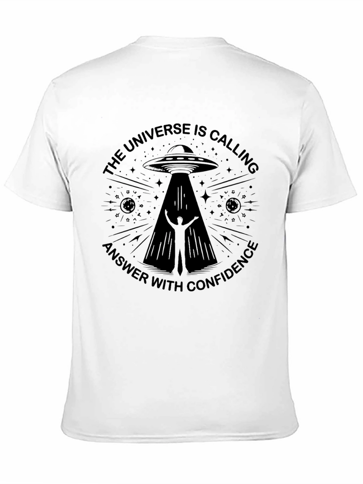 Universe Calling Graphic Tee - Black Alien Abduction T-Shirt