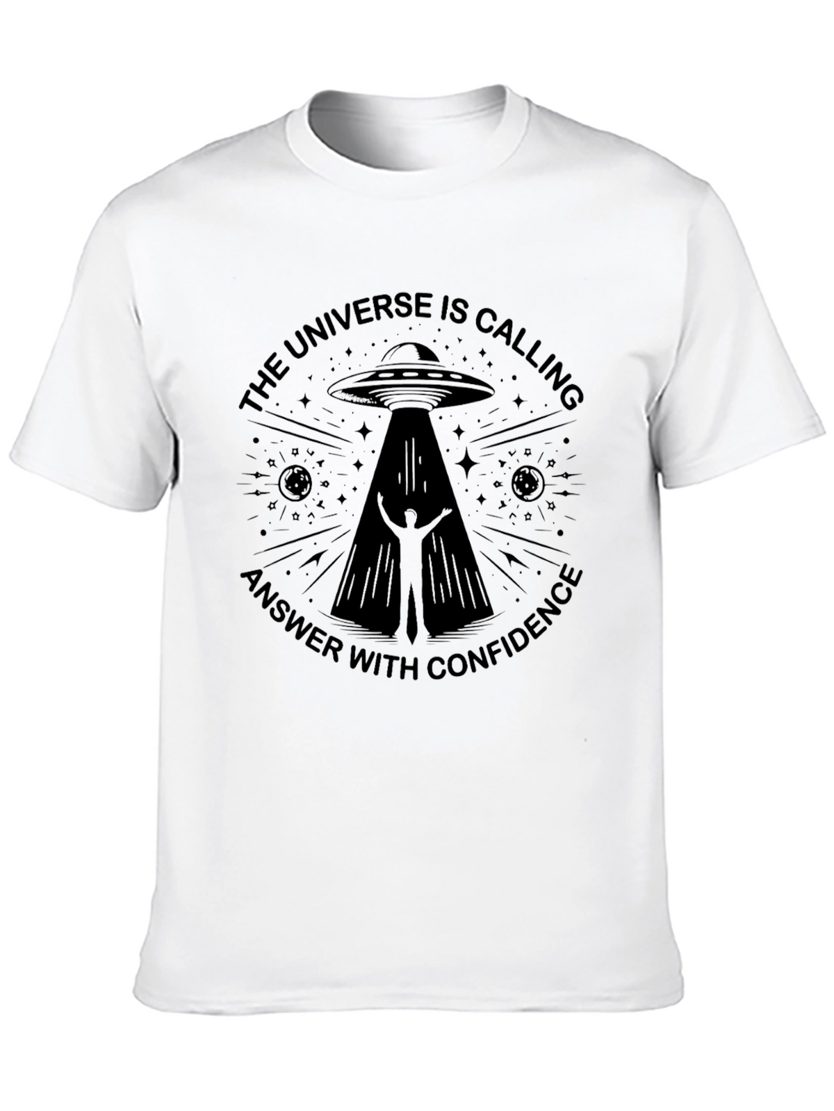 Universe Calling Graphic Tee - Black Alien Abduction T-Shirt