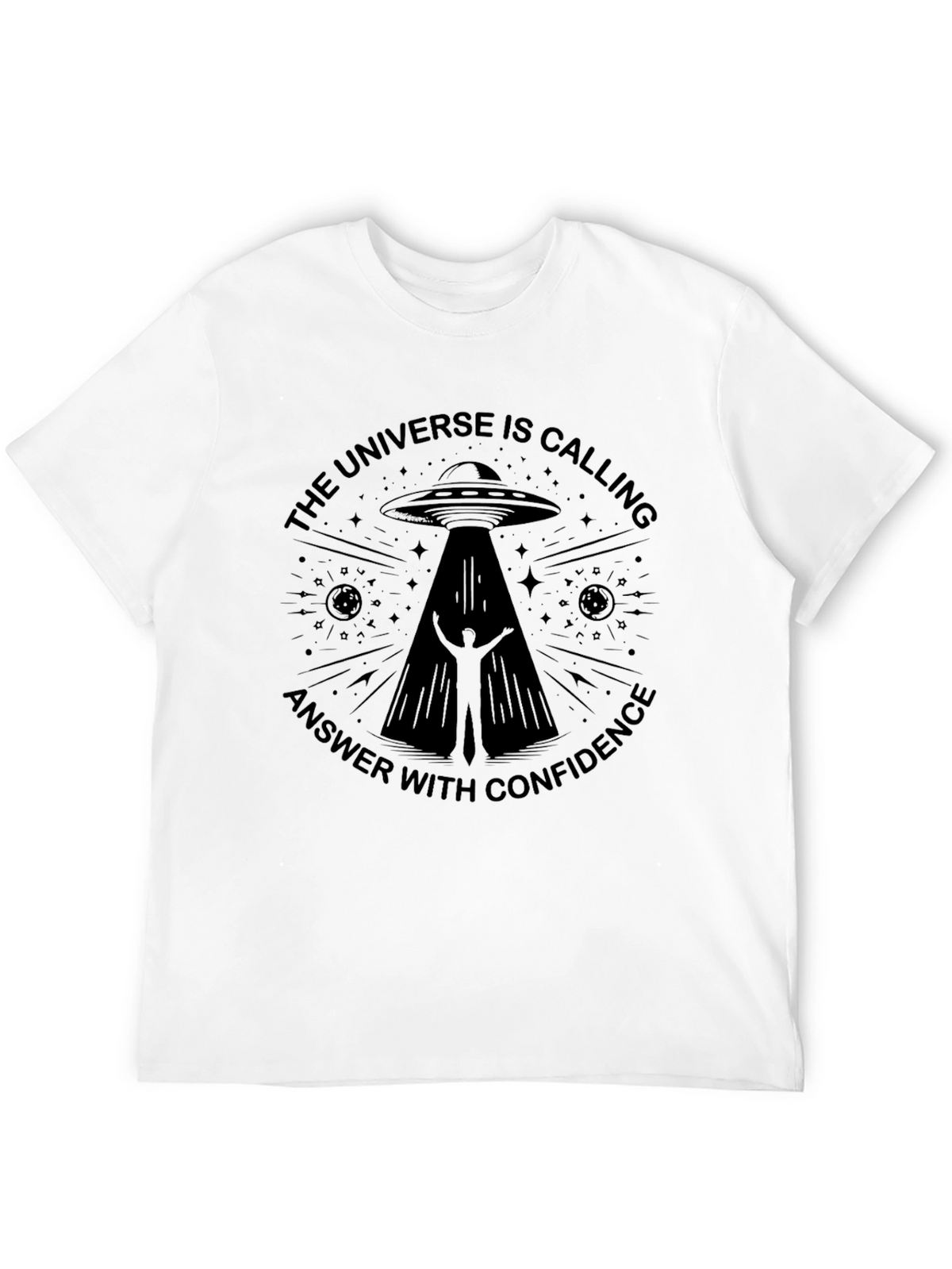 Universe Calling Graphic Tee - Black Alien Abduction T-Shirt