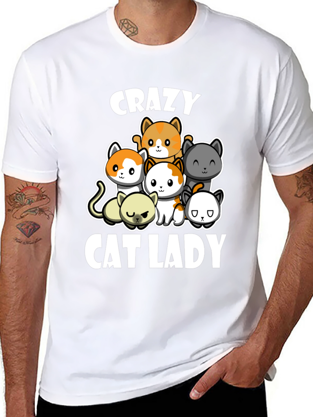 Crazy Cat Lady T-Shirt Cute Cats Black Cotton Tee