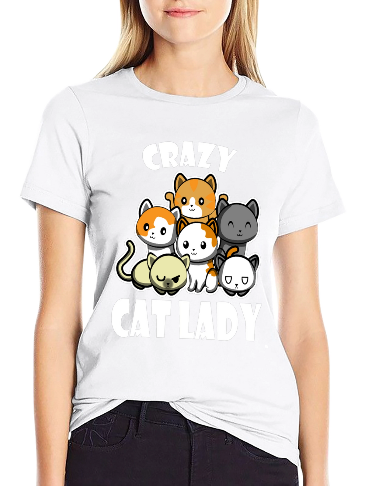 Crazy Cat Lady T-Shirt Cute Cats Black Cotton Tee