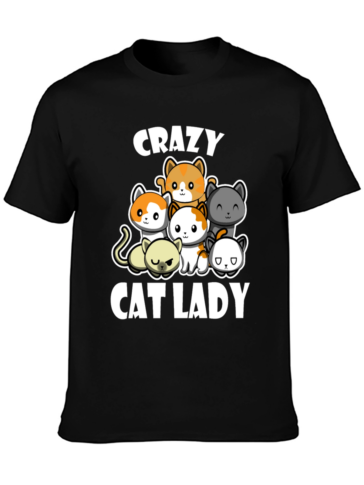 Crazy Cat Lady T-Shirt Cute Cats Black Cotton Tee
