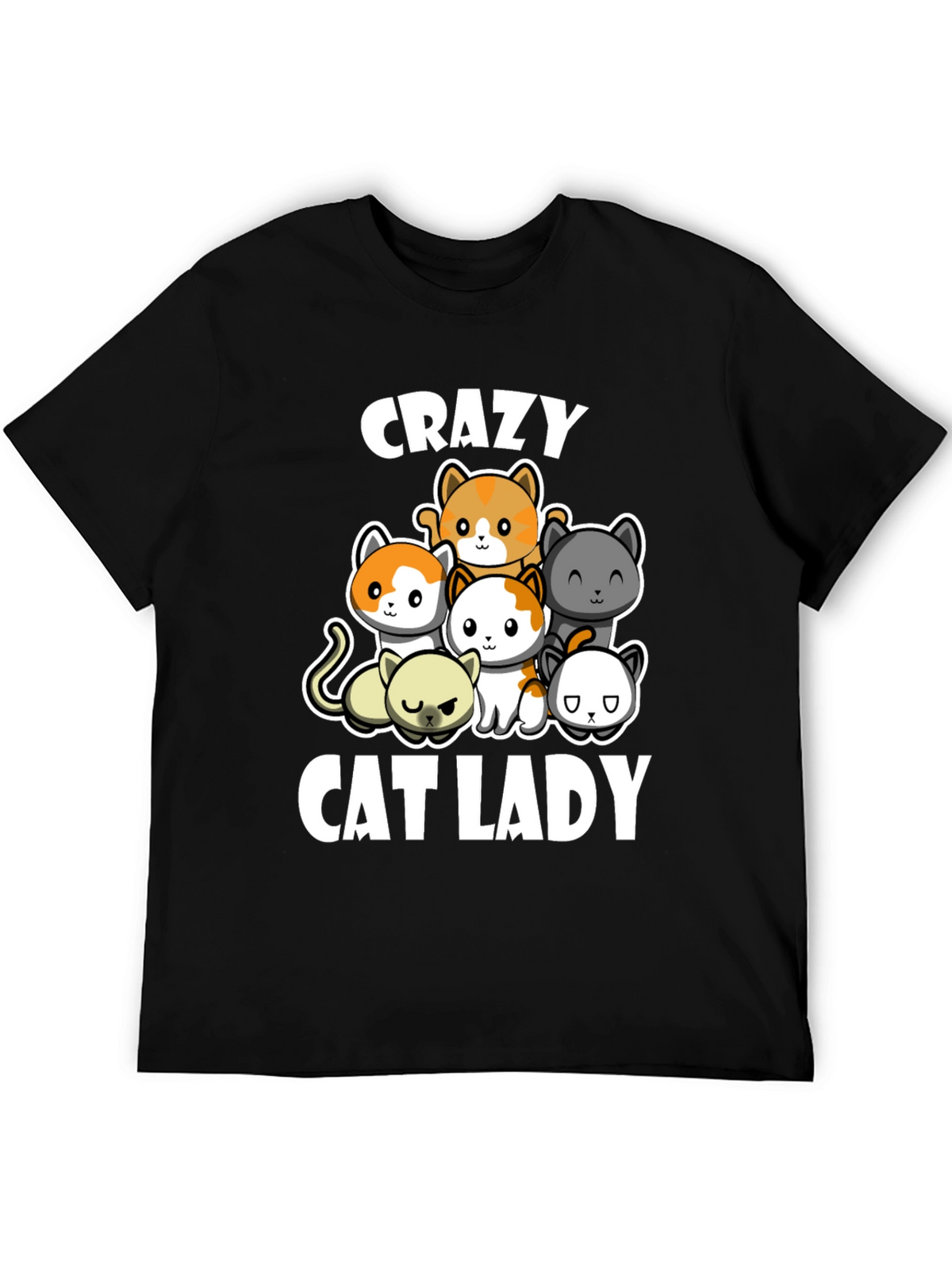 Crazy Cat Lady T-Shirt Cute Cats Black Cotton Tee