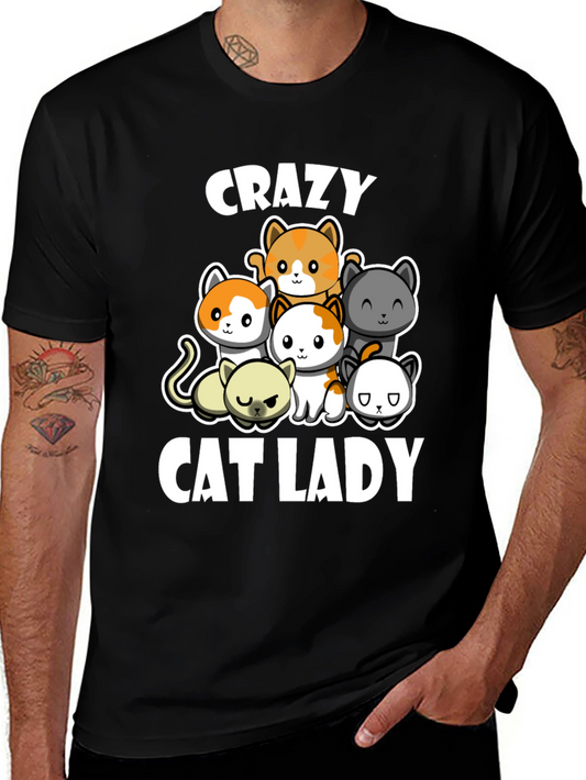 Crazy Cat Lady T-Shirt Cute Cats Black Cotton Tee