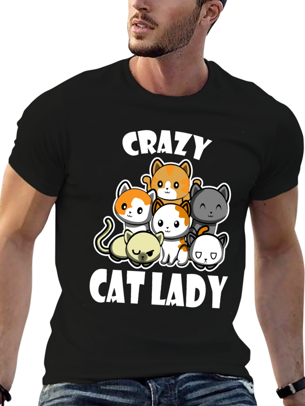 Crazy Cat Lady T-Shirt Cute Cats Black Cotton Tee