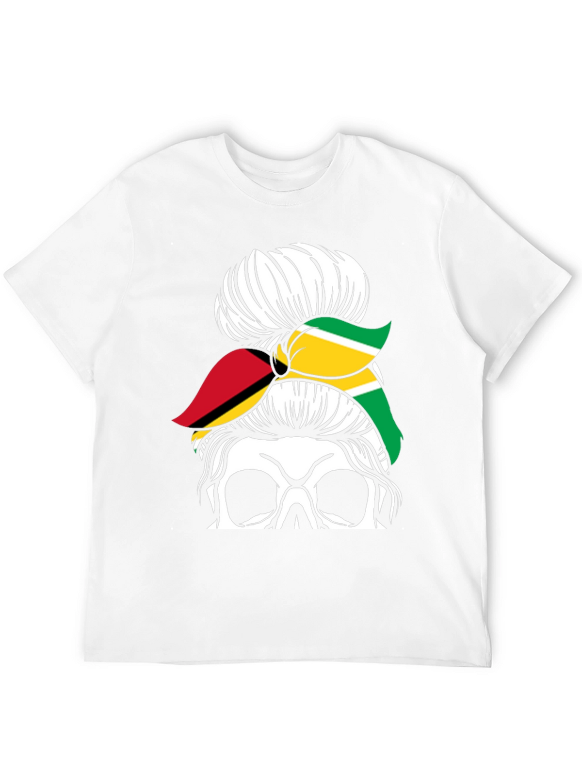 Skull Messy Bun Guyana Flag T-Shirt