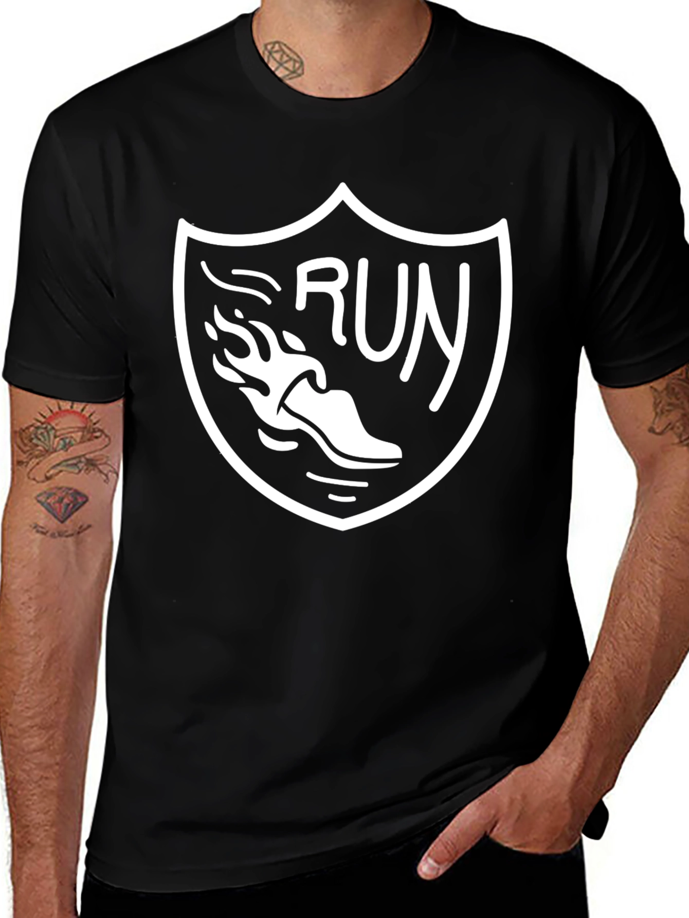 Run Graphic Tee - Black Cotton T-Shirt