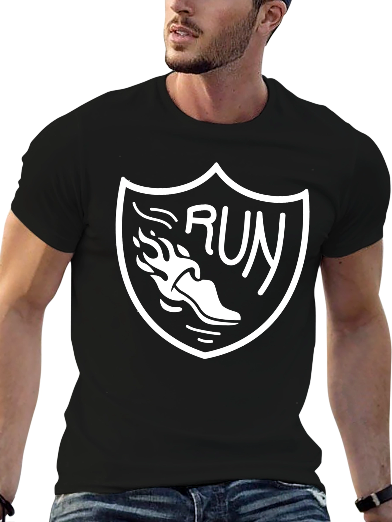Run Graphic Tee - Black Cotton T-Shirt