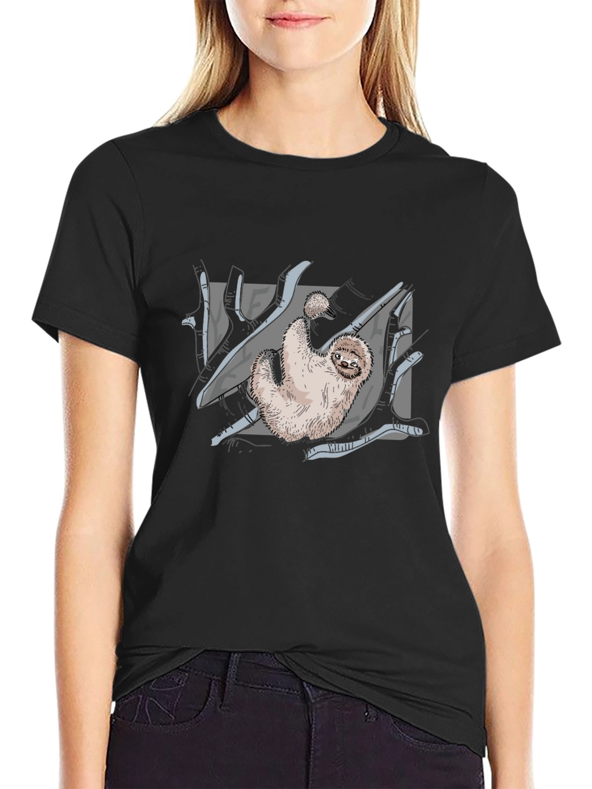 Sloth Graphic Print Black T-Shirt