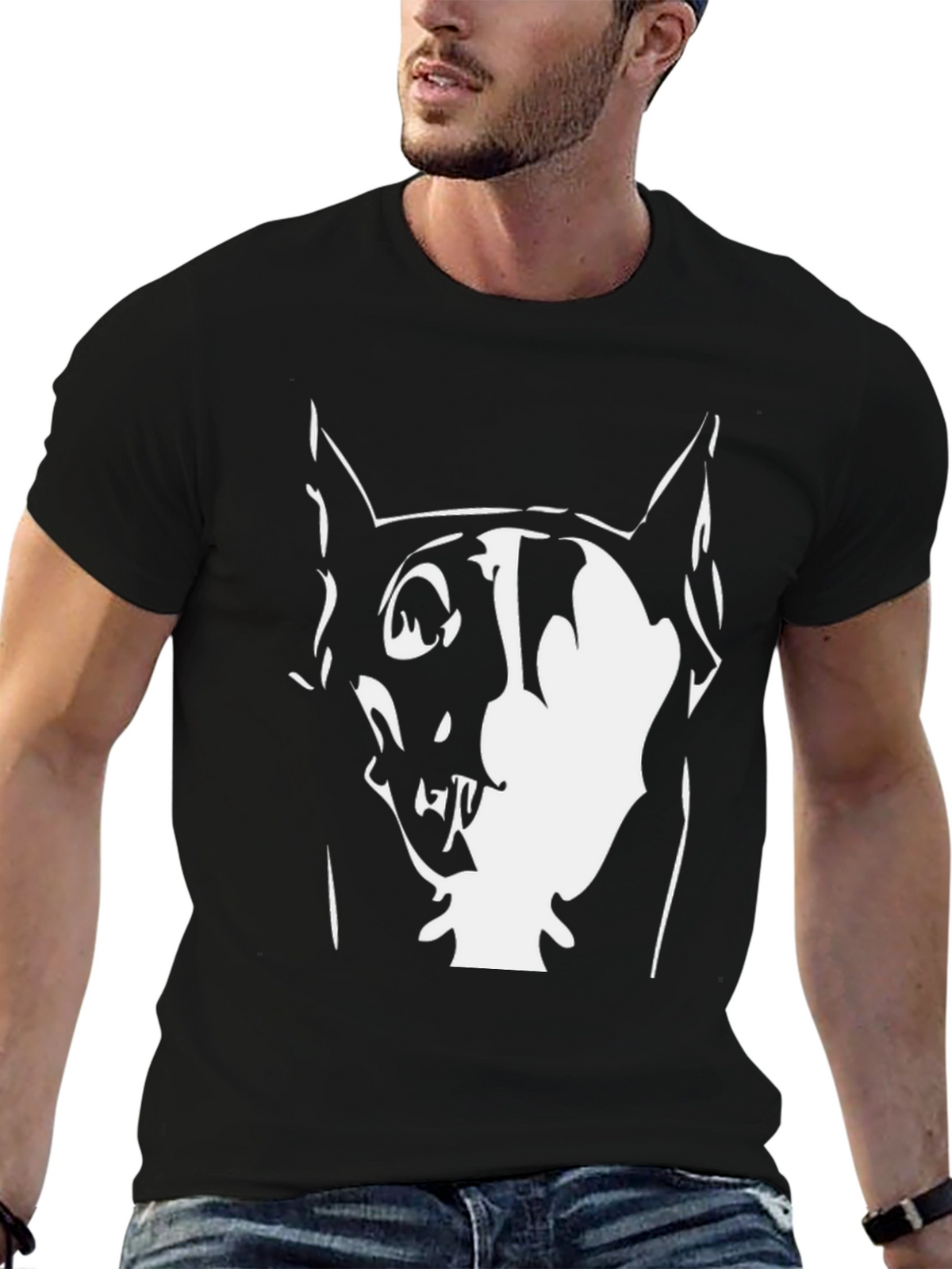 Graphic Dog Print Black T-Shirt