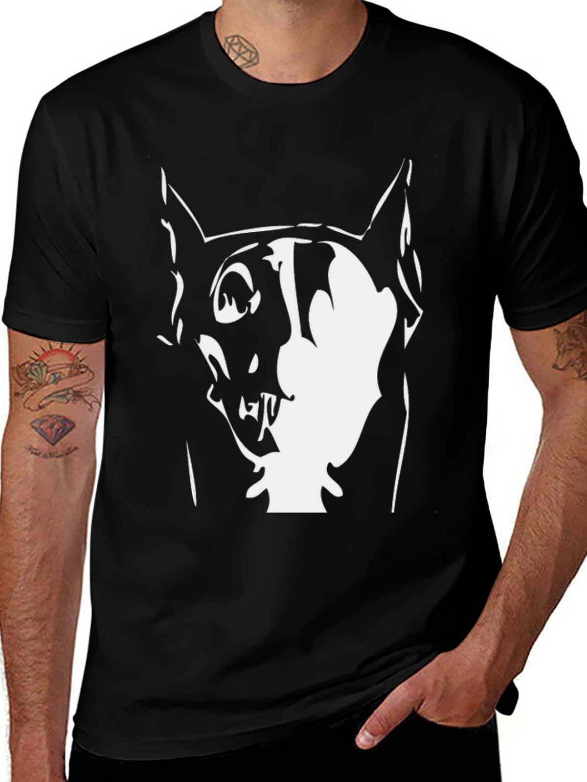 Graphic Dog Print Black T-Shirt