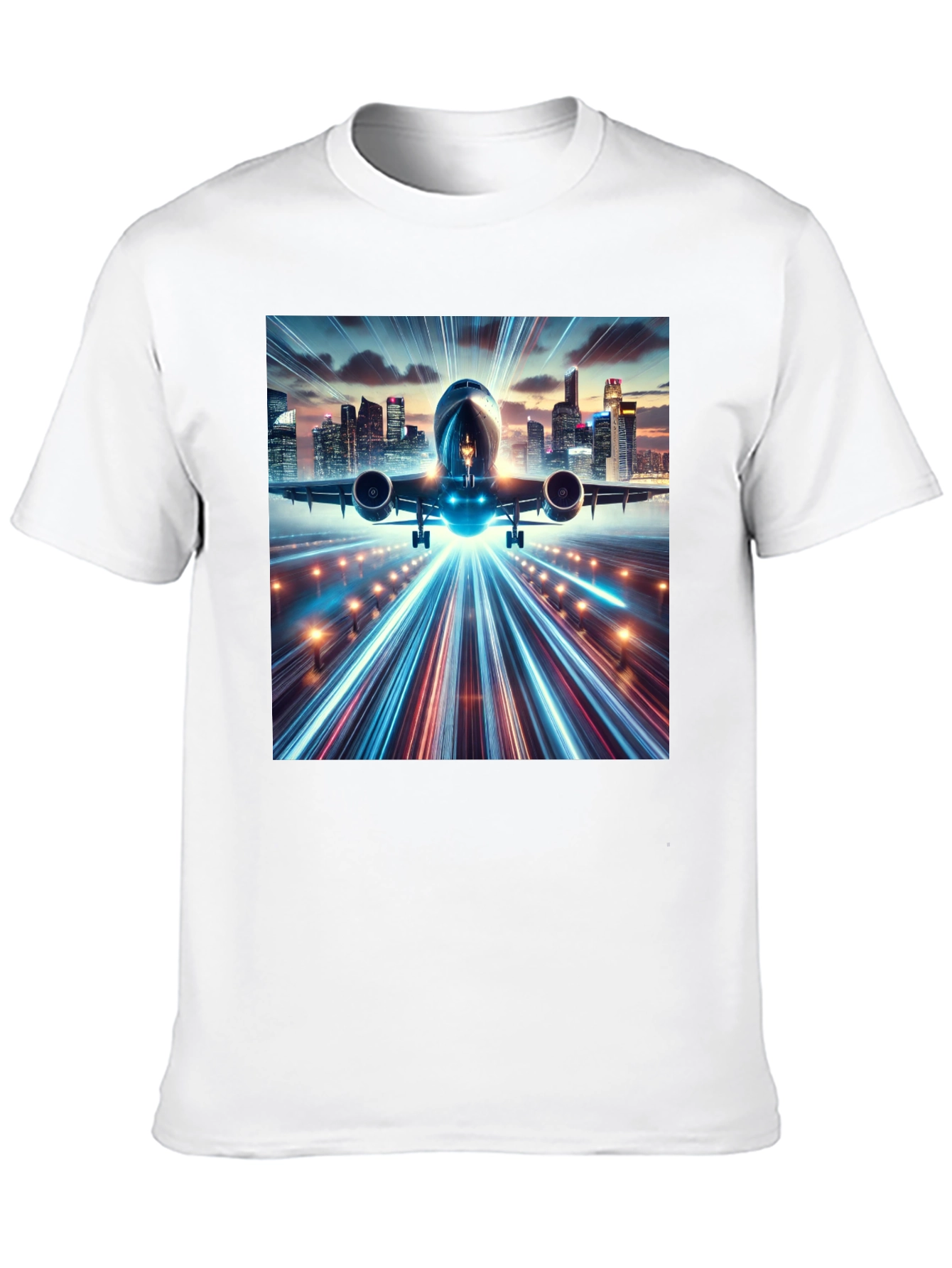 Cityscape Airplane Graphic Tee - Black