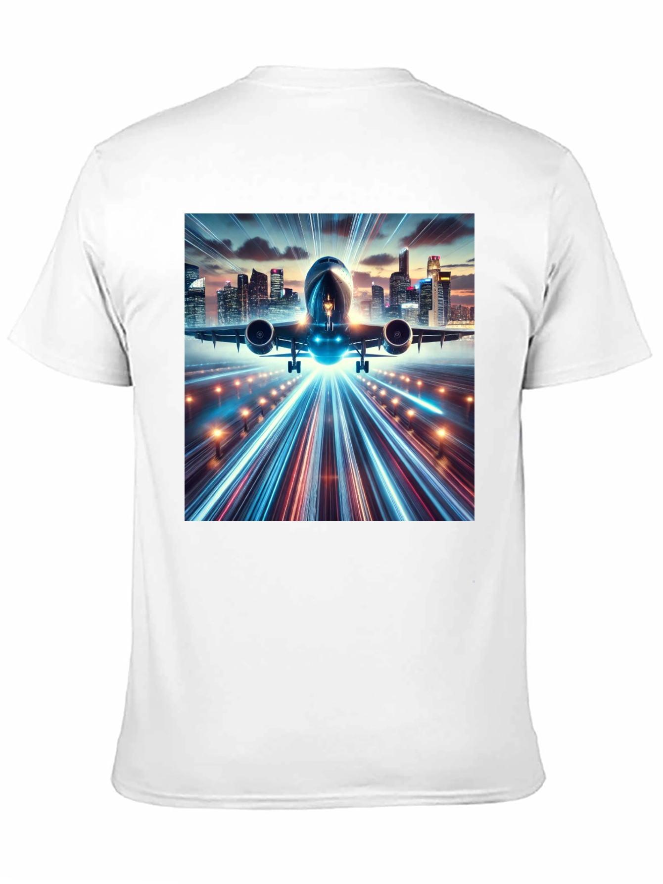 Cityscape Airplane Graphic Tee - Black