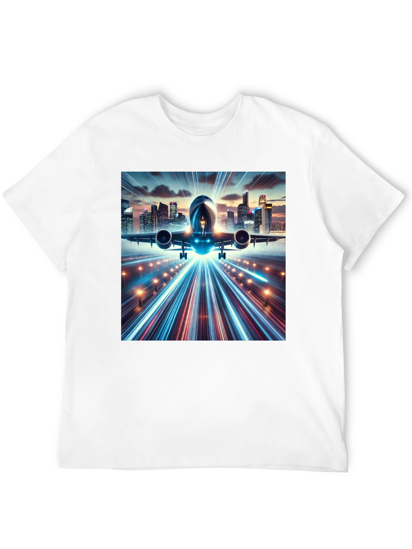 Cityscape Airplane Graphic Tee - Black