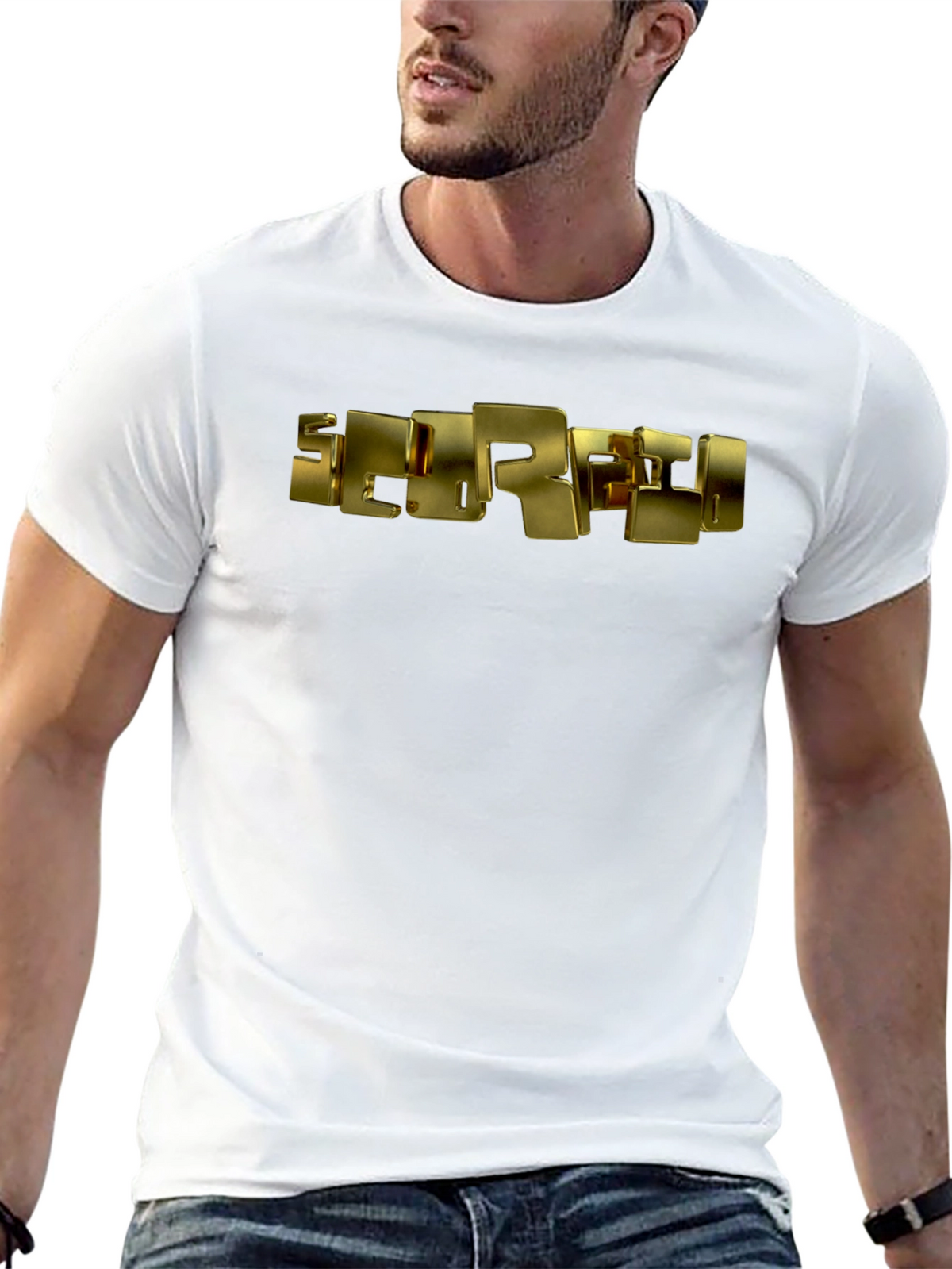 Golden Block Letter Graphic Black T-Shirt