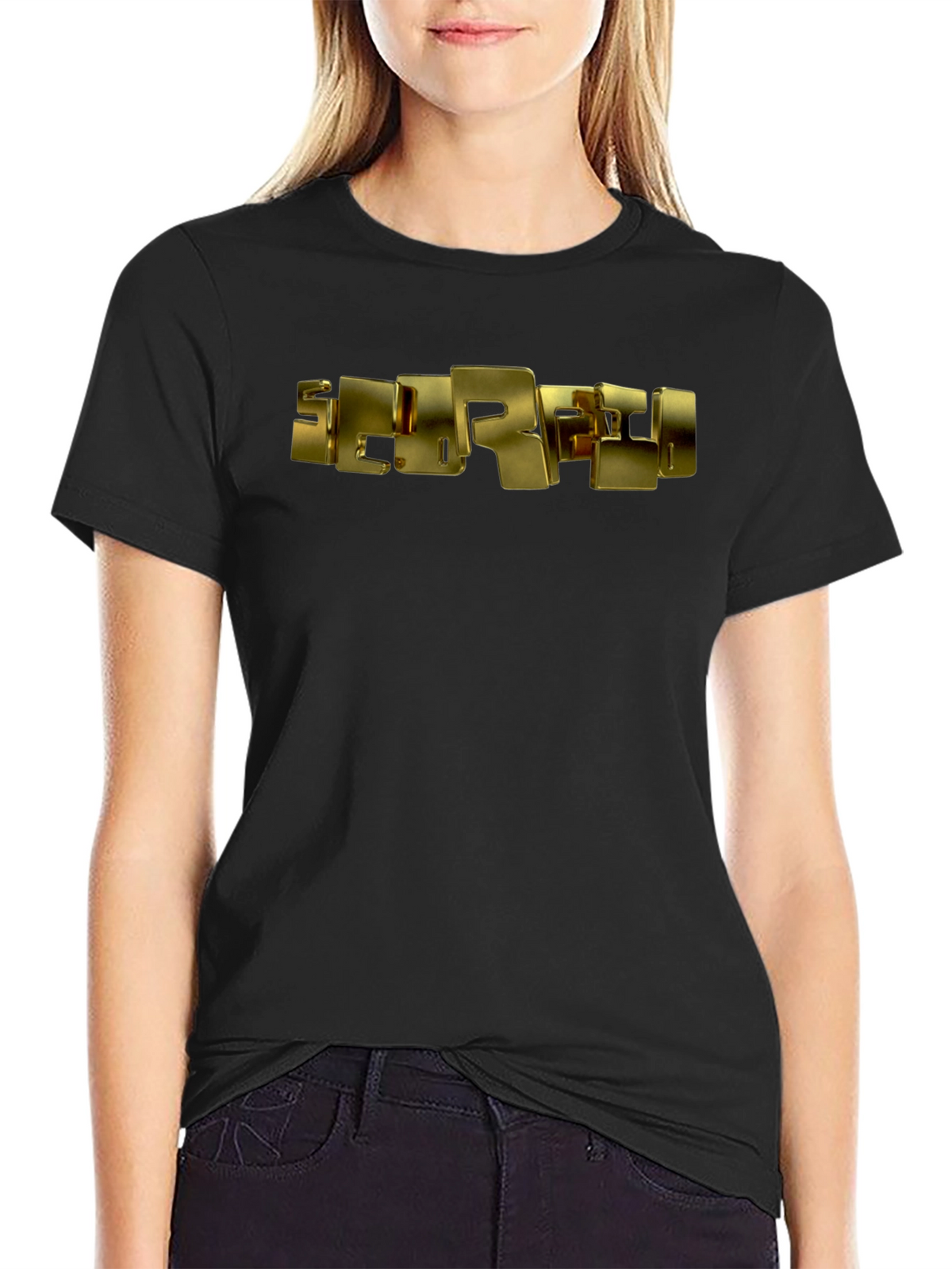 Golden Block Letter Graphic Black T-Shirt