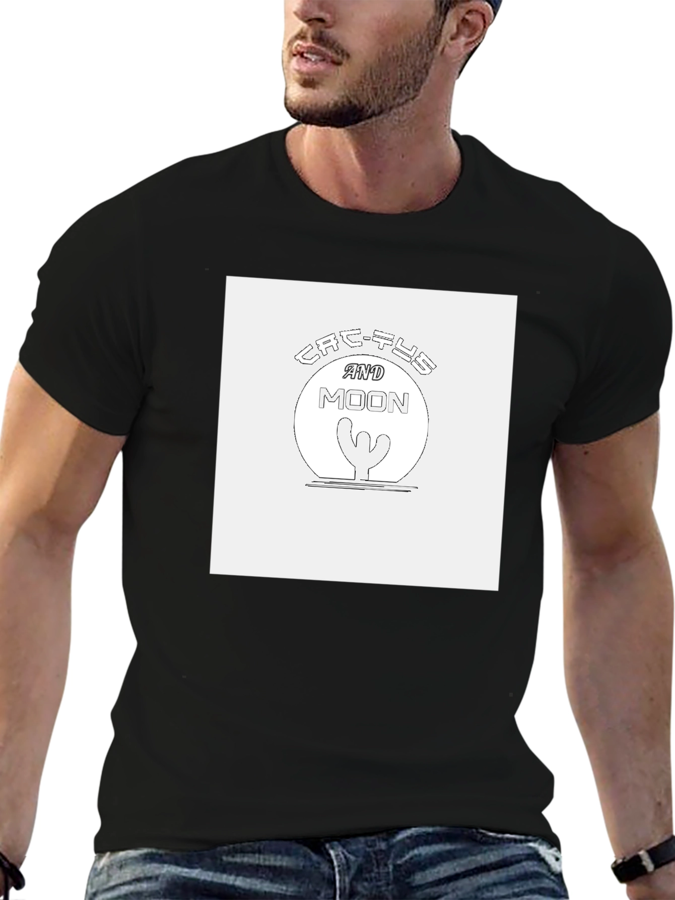 Cactus & Moon Graphic Tee - Unisex Black T-Shirt