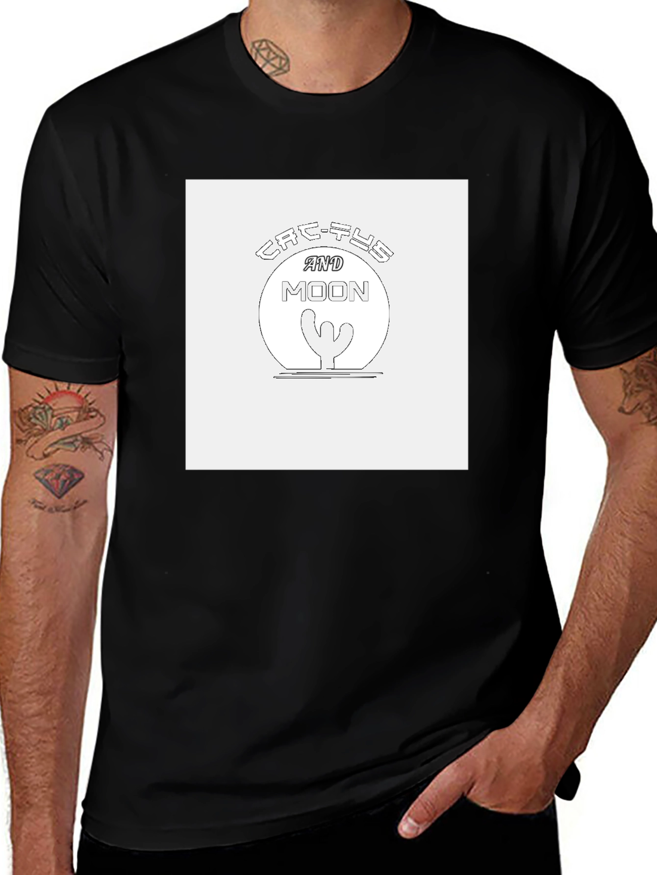 Cactus & Moon Graphic Tee - Unisex Black T-Shirt