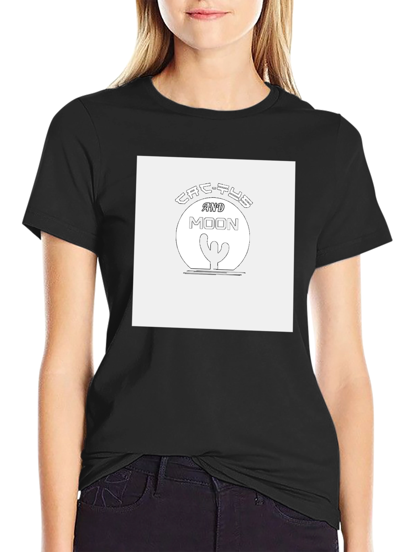 Cactus & Moon Graphic Tee - Unisex Black T-Shirt