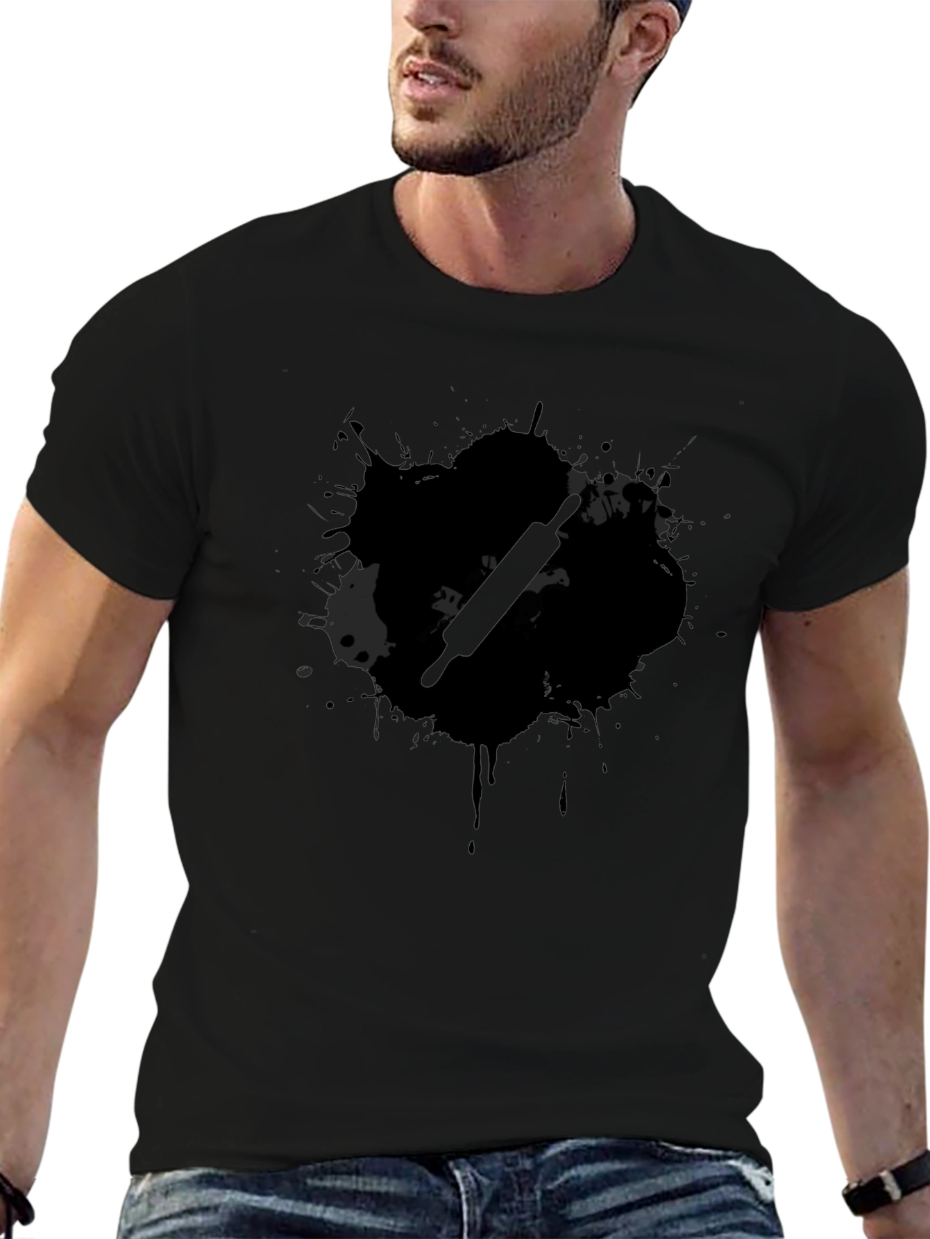 Chef Rolling Pin Graphic Black T-Shirt