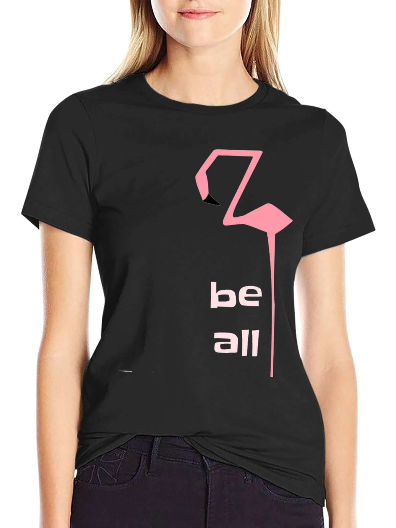 Be All Flamingo Graphic Tee - Black
