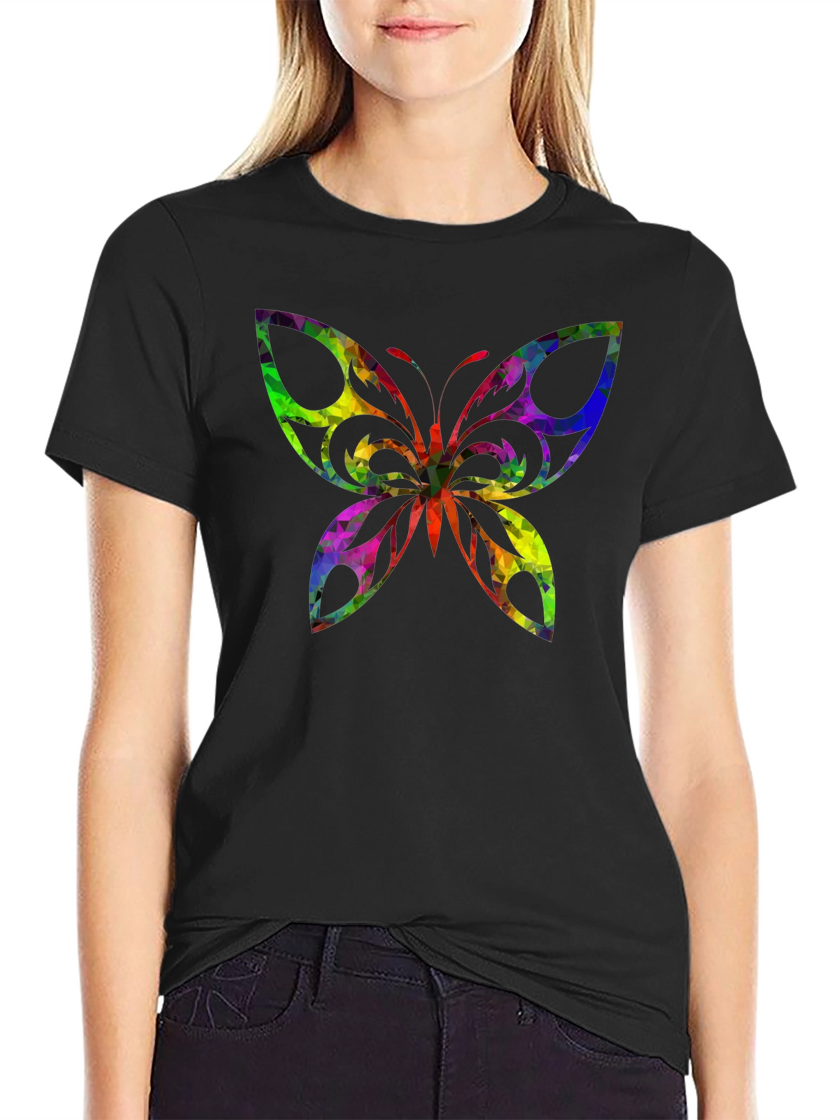 Geometric Butterfly Black T-Shirt