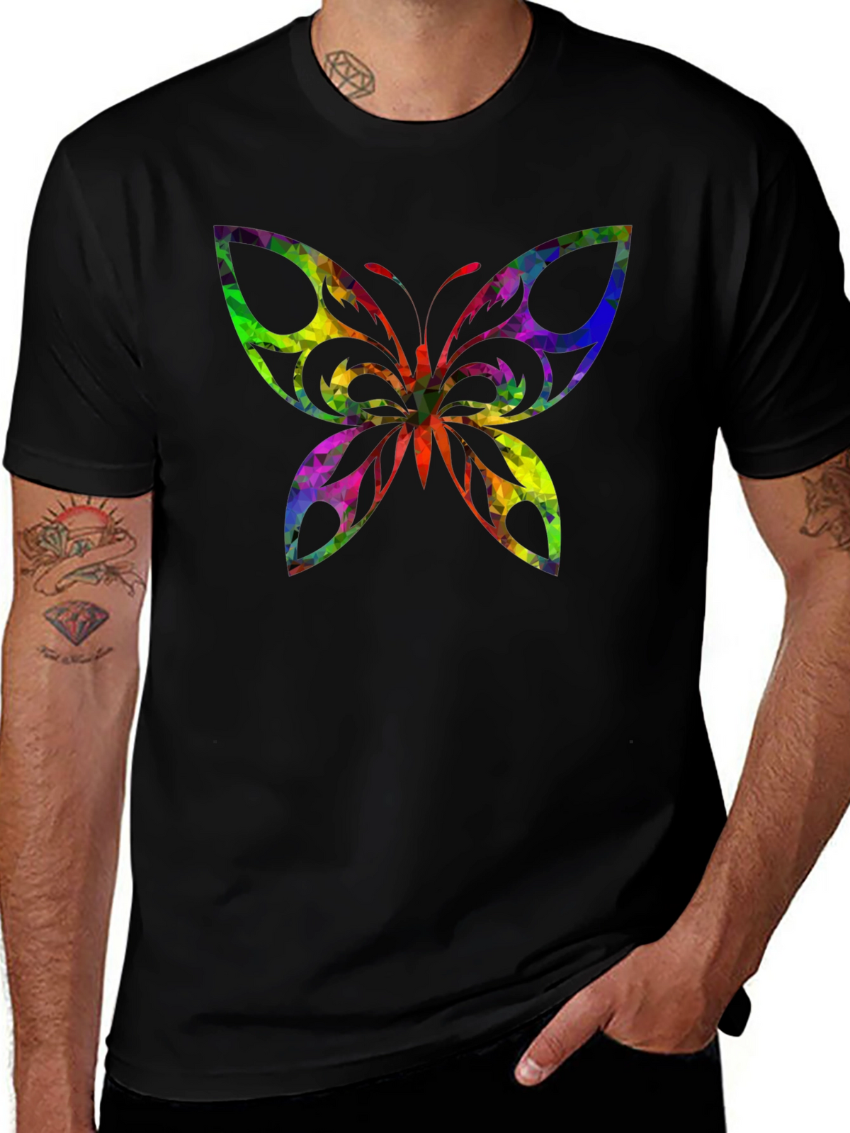 Geometric Butterfly Black T-Shirt