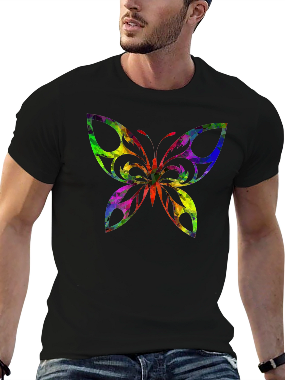 Geometric Butterfly Black T-Shirt