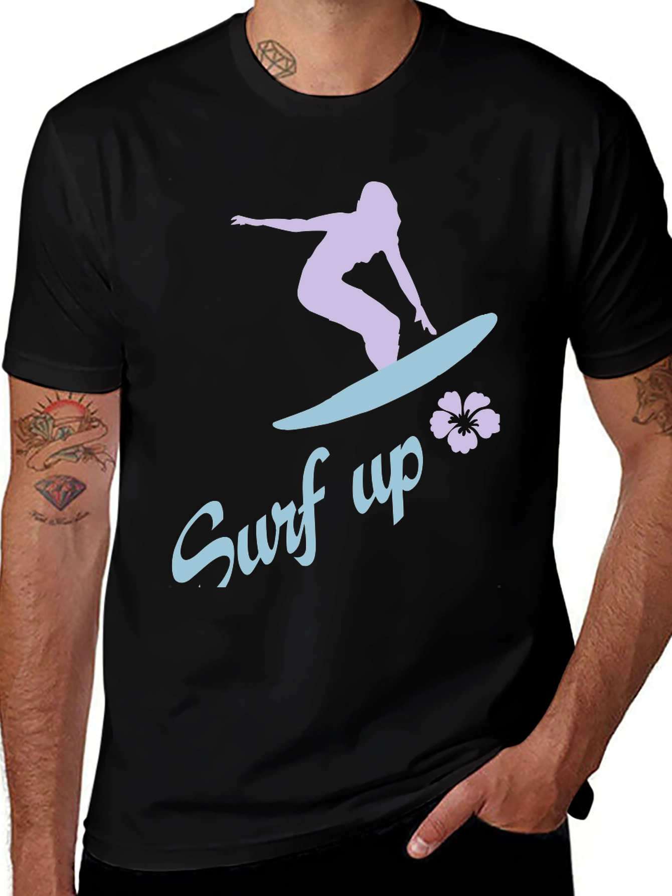 Surf Up Graphic Tee - Black Cotton Surfer Shirt