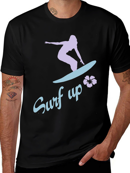 Surf Up Graphic Tee - Black Cotton Surfer Shirt